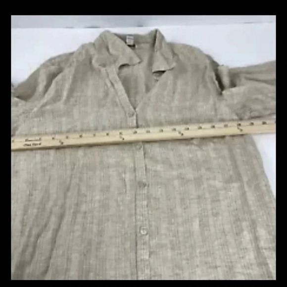 Orvis Womens Small Beige Linen Blend Beige Striped Button Up Long Sleeve Shirt - Picture 4 of 7
